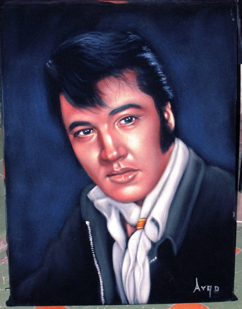 803x1024 Elvis Presley Portrait , Original Oil Painting On Black Velvet By - Elvis Presley Painting