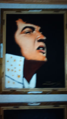 225x400 Velvet Elvis Presley Painting In Wood Tiki Frame X Vintage - Elvis Presley Velvet Painting