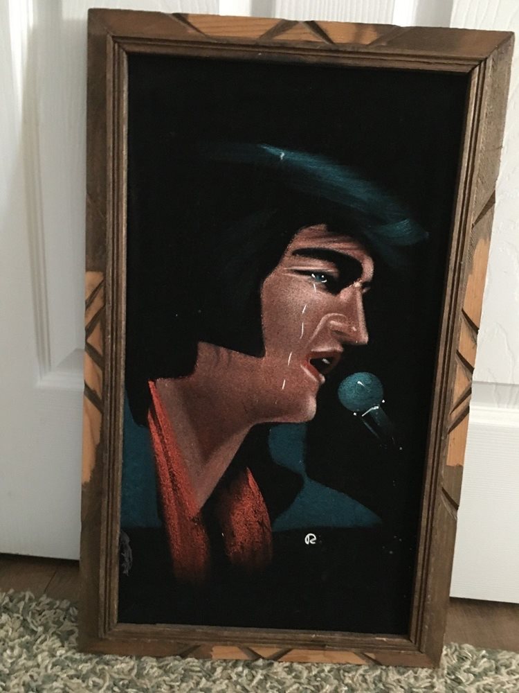 750x1000 Vintage Elvis Presley Velvet Painting Signed Mexico Fra - Elvis Presley Velvet Painting