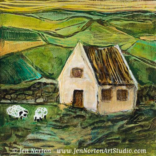 500x500 Irish Cottage Art - Emerald Isle Painting