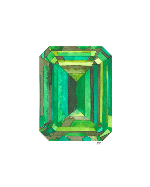 500x625 Gem No. 12 Watercolor Print Watercolor Art Watercolor - Emerald Painting