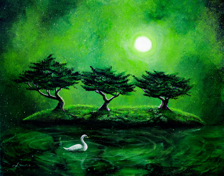 762x600 Swan In An Emerald Lake Original Painting Zenbreeze Art Gallery - Emerald Painting