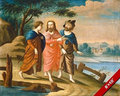 400x320 Jesus Christ On The Road To Emmaus Painting Bible Art Real Canvas - Emmaus Painting