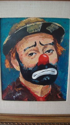 225x400 Original Signed Oil Painting By Jon Helland Famous Clown Emmett - Emmett Kelly Clown Oil Painting