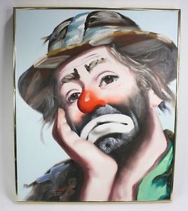 268x300 Rusty Rust Signed Original Oil Painting 24x20 Clown Emmett Kelly - Emmett Kelly Clown Oil Painting