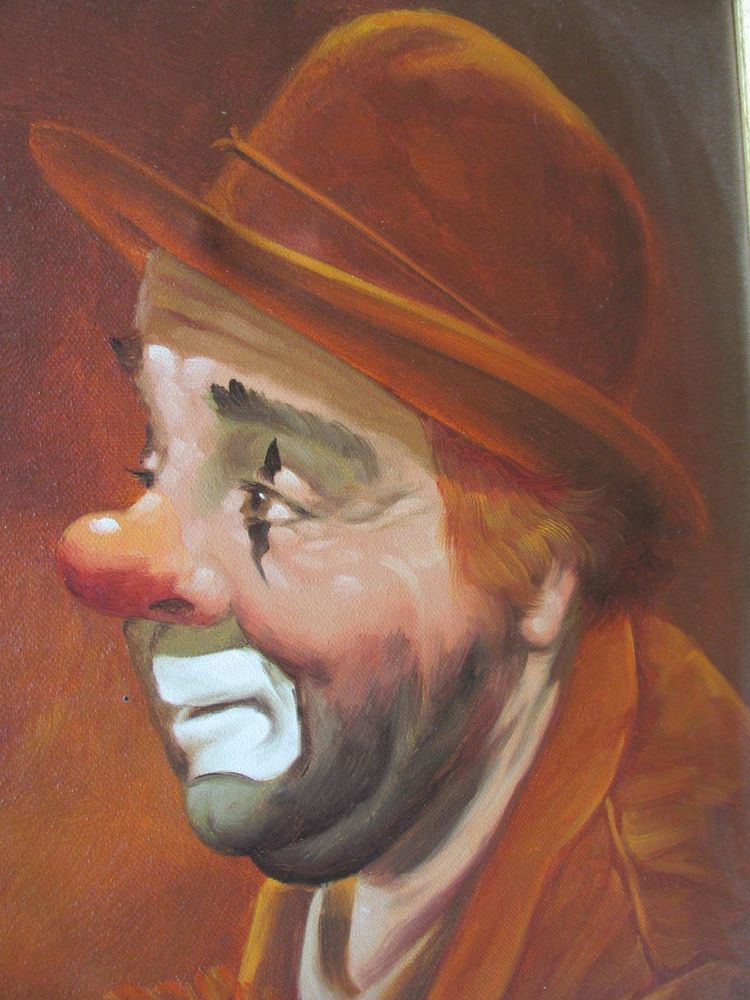 750x1000 Vintage Clown Emmett Kelly Oil Painting By Artist Hoppin Framed - Emmett Kelly Clown Oil Painting
