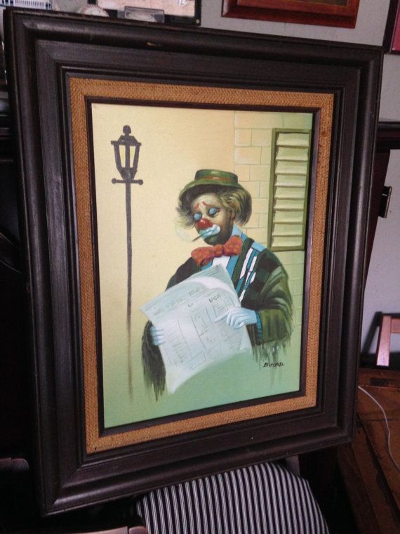 570x760 Vintage Emmett Kelly Clown Oil Painting Wall Street By Texasfinds - Emmett Kelly Clown Oil Painting