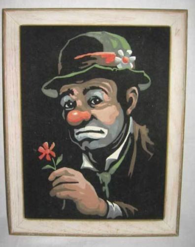 396x500 Emmett Kelly Clown Vintage Original Painting By Numbers On Velvet - Emmett Kelly Clown Oil Painting