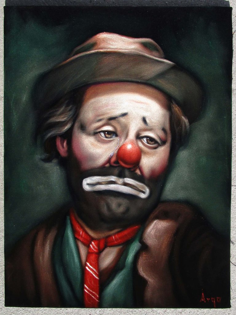 768x1024 Emmett Kelly Portrait, Original Oil Painting On Black Velvet By - Emmett Kelly Painting