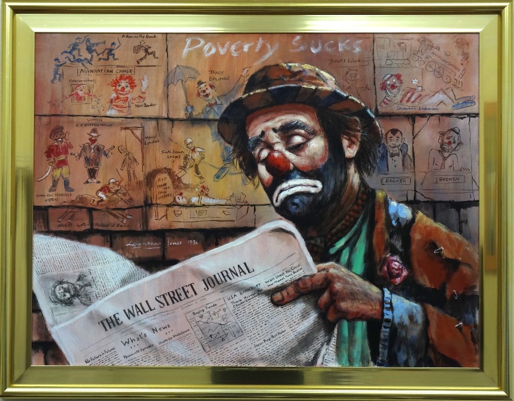 1000x780 Original Oil Painting Of Emmett Kelly By Barry Leighton Jones - Emmett Kelly Painting