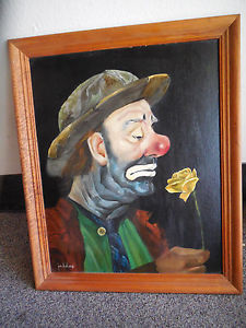 225x300 Vtg Signed Original Jon Helland Clown Painting Emmett Kelly W - Emmett Kelly Painting