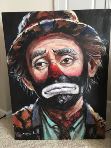375x500 Barry Leighton Jones Famous Emmett Kelly Painting, Signed! Coa - Emmett Kelly Painting