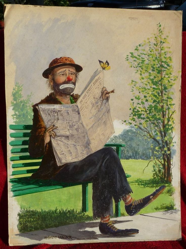 736x983 The Old Emmett Kelly Old Original William Harold Hancock Oil - Emmett The Clown Painting