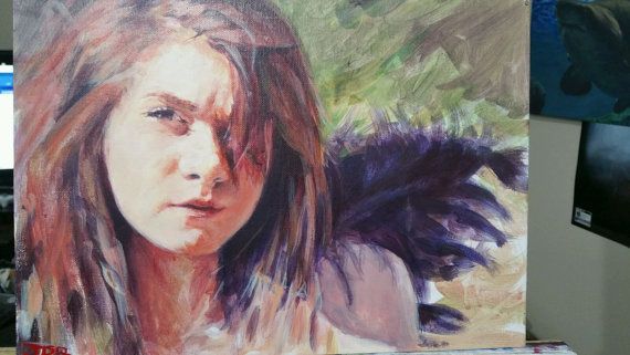 570x321 Print Of Girl With Wings 11x14 Emo Girl Original By Galleryjpb - Emo Girl Painting