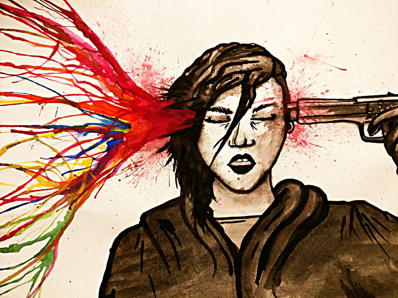 1291x969 Watercolour Emo Painting. Rainbow Blood! Art Emo - Emo Painting