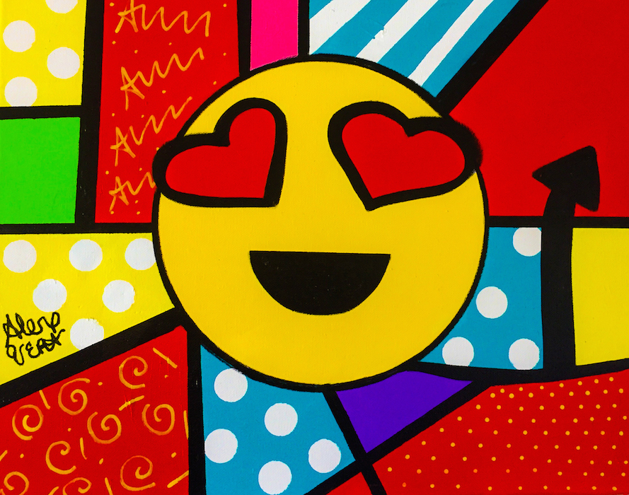 889x700 Heart Eyes Emoji, Original Pop Art Painting - Emoji Canvas Painting