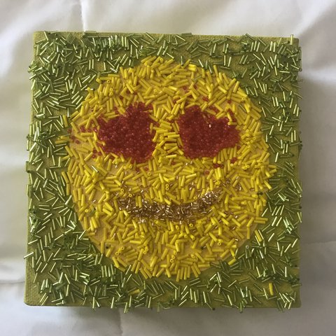 480x480 Heart Eyes Emoji Canvas Painting With Beads 6x6 Custom Super - Emoji Canvas Painting