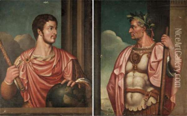 600x374 Portraits Of The Emperors Augustus And Julius Caesar Oil Painting - Emperor Augustus Painting