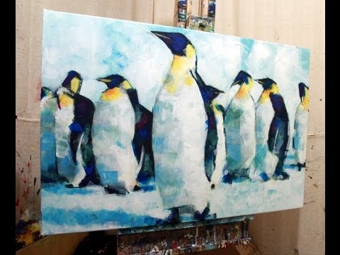 480x360 How To Paint With Acrylics On Canvas Abstract Realistic Penguin - Emperor Penguin Painting
