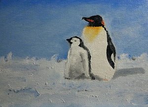 300x217 Proud Pappa Penguin Painting By Marcel May - Emperor Penguin Painting