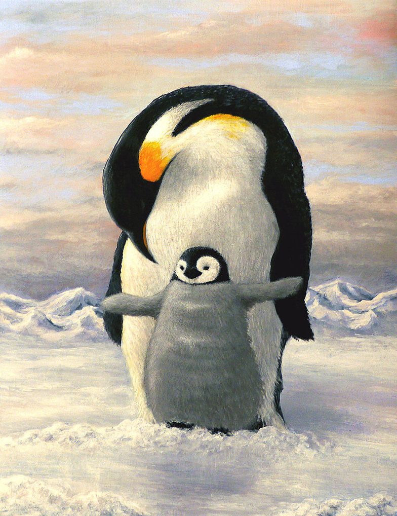 784x1018 Emperor Penguin Family By ~halpenske On Penguin Theme - Emperor Penguin Painting