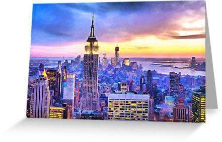 441x283 Nyc Sunset Watercolor Painting New York City Big Apple Brooklyn - Empire State Building Painting