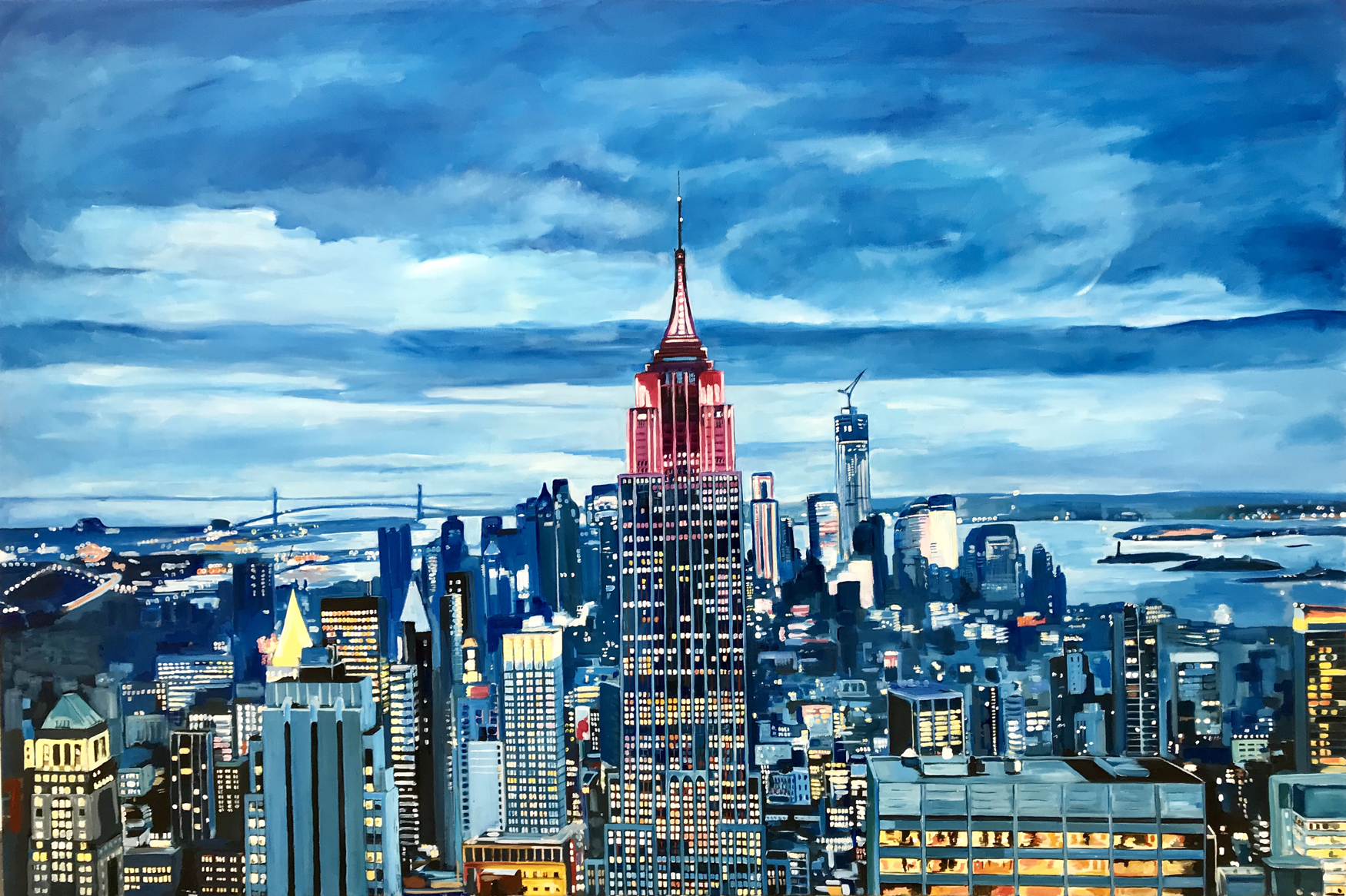 1750x1166 Original Painting For Sale Of Empire State Cityscape, Manhattan - Empire State Painting