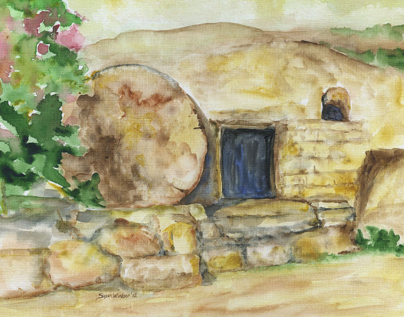 570x448 Empty Tomb Watercolor Painting 11 X 14 Giclee Print - Empty Tomb Painting