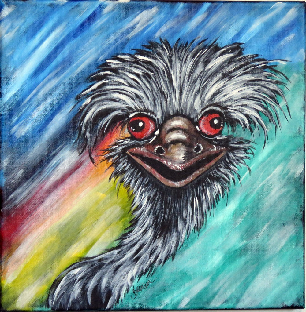 1000x1022 Red Eyed Emu Painting, Ostrich Wall Decor, Original Acrylic Canvas - Emu Painting