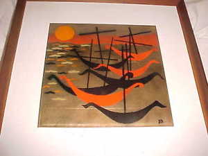 300x225 Jd Judith Daner Enamel Copper Painting Modern Midcentury Seascape - Enamel On Copper Painting