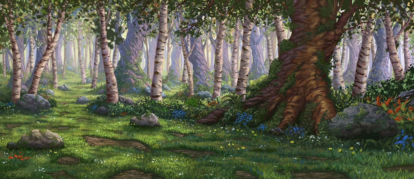 1400x606 Digital Illustration Enchanted Forest On Behance - Enchanted Forest Painting