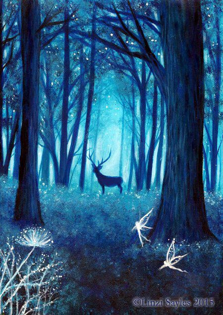 450x636 Stag, Magical Forest, Fairyland, Faery Forest, 10 X 7 Original - Enchanted Forest Painting