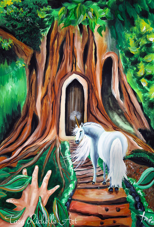 500x737 Unicorn Painting, Enchanted Forest, Story Book Art, Fairy Tale - Enchanted Forest Painting