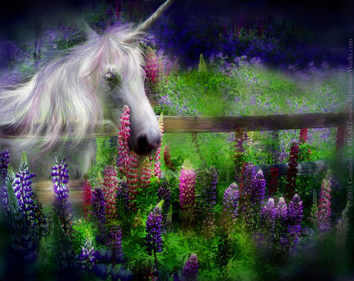 700x555 Horse Series Enchanted Garden Unicorn Flowers Digital Art Painting - Enchanted Painting
