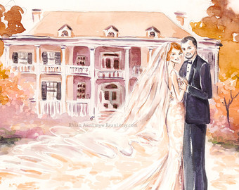 340x270 Save The Date Illustration Wedding Portrait Bride Groom - Engagement Painting