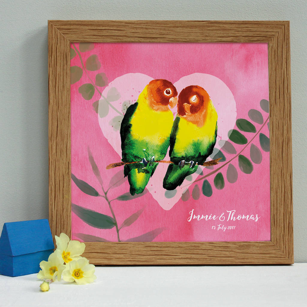 1024x1024 Personalised Engagement Lovebirds Framed Print By Birdyhome - Engagement Painting