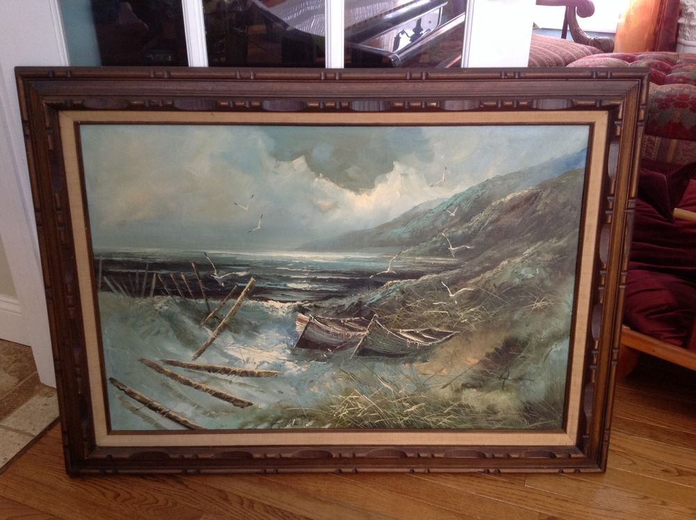 1000x747 Vintage Estate Oil Painting By Artist Engel Seascapeboat Gorgeous - Engel Painting