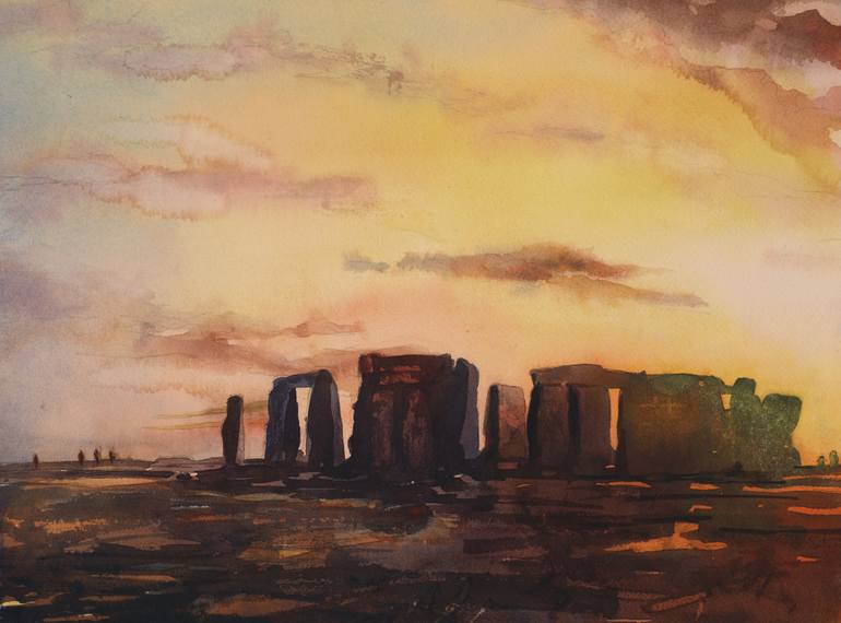 770x570 Saatchi Art Fine Art Watercolor Painting Of Prehistoric Monument - English Countryside Painting