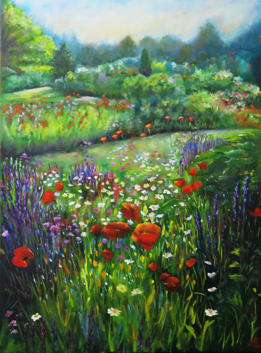 900x1217 In An English Garden By Maureen Greenwood - English Garden Painting