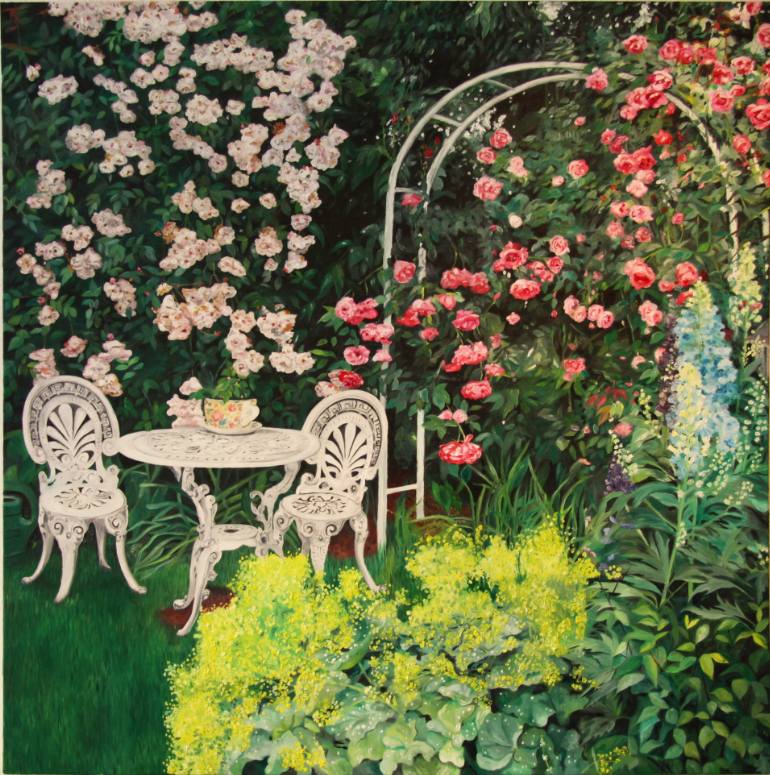 770x775 Saatchi Art English Garden Painting By Prasong Kantanee - English Garden Painting