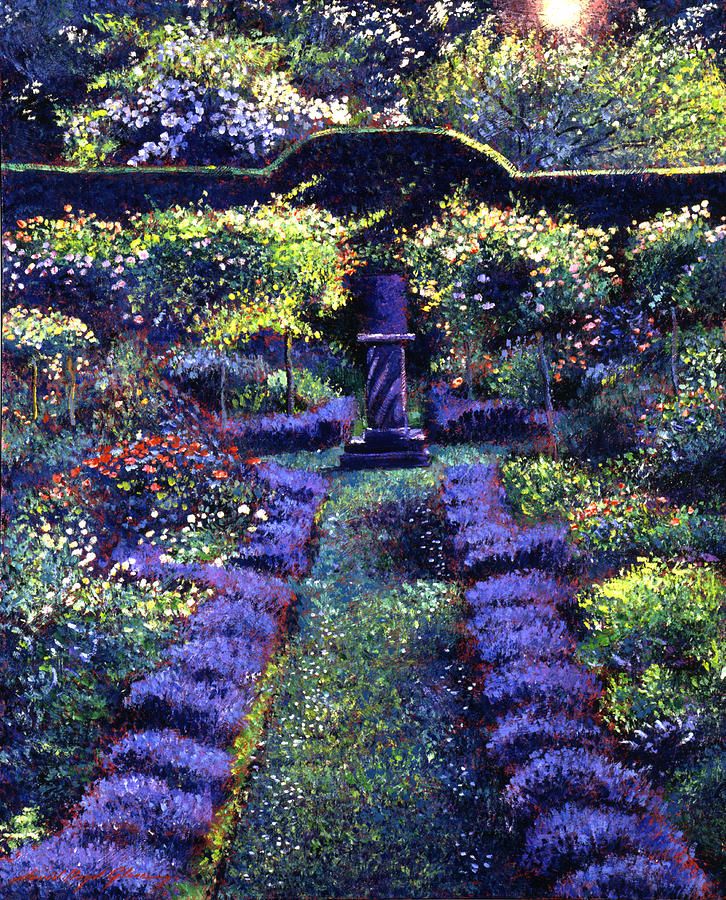 726x900 Blue Garden Sunset Painting By David Lloyd Glover, Art English - English Garden Painting
