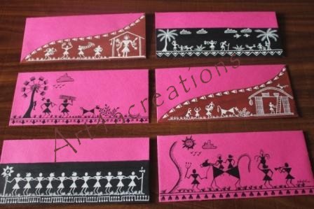 448x299 Handpainted Envelopes (Warli), Hand Painted Designer Envelopes - Envelope Painting