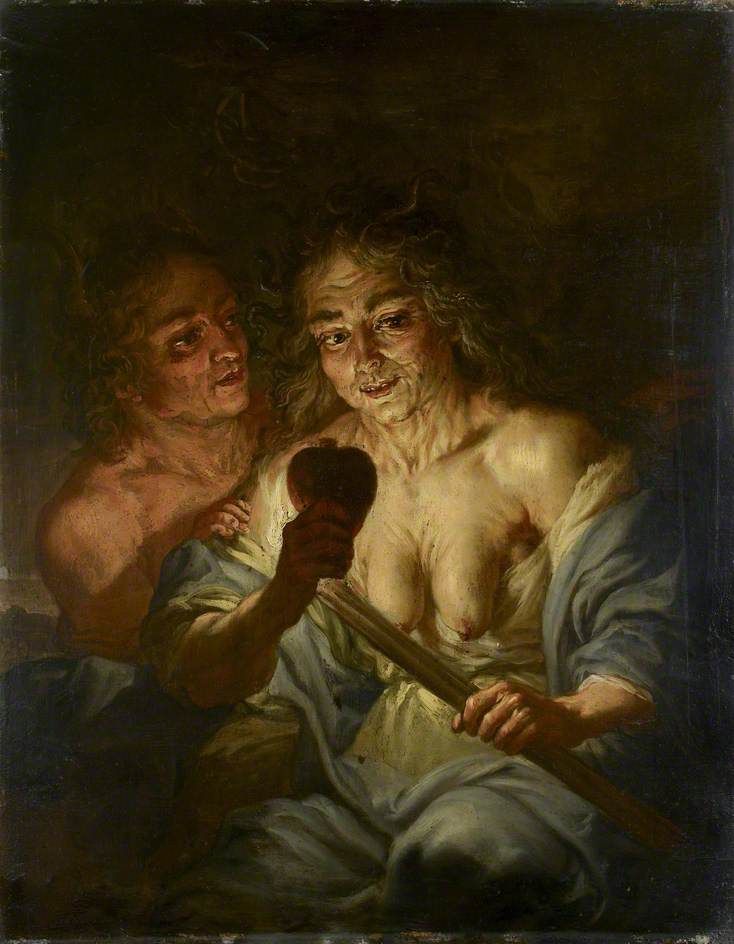 734x944 An Old Woman Holding A Heart - Envy Painting