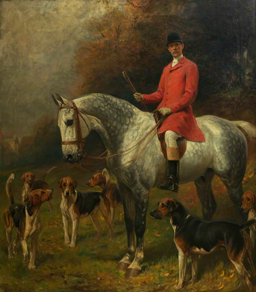 828x944 Equestrian Portrait Of Captain Burns Hartopp With Hounds Art Uk - Equestrian Painting