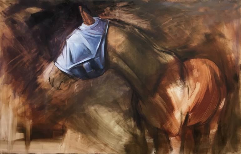770x492 Saatchi Art Powder Blue Mask (Equine With Fly Mask) Painting By - Equine Painting
