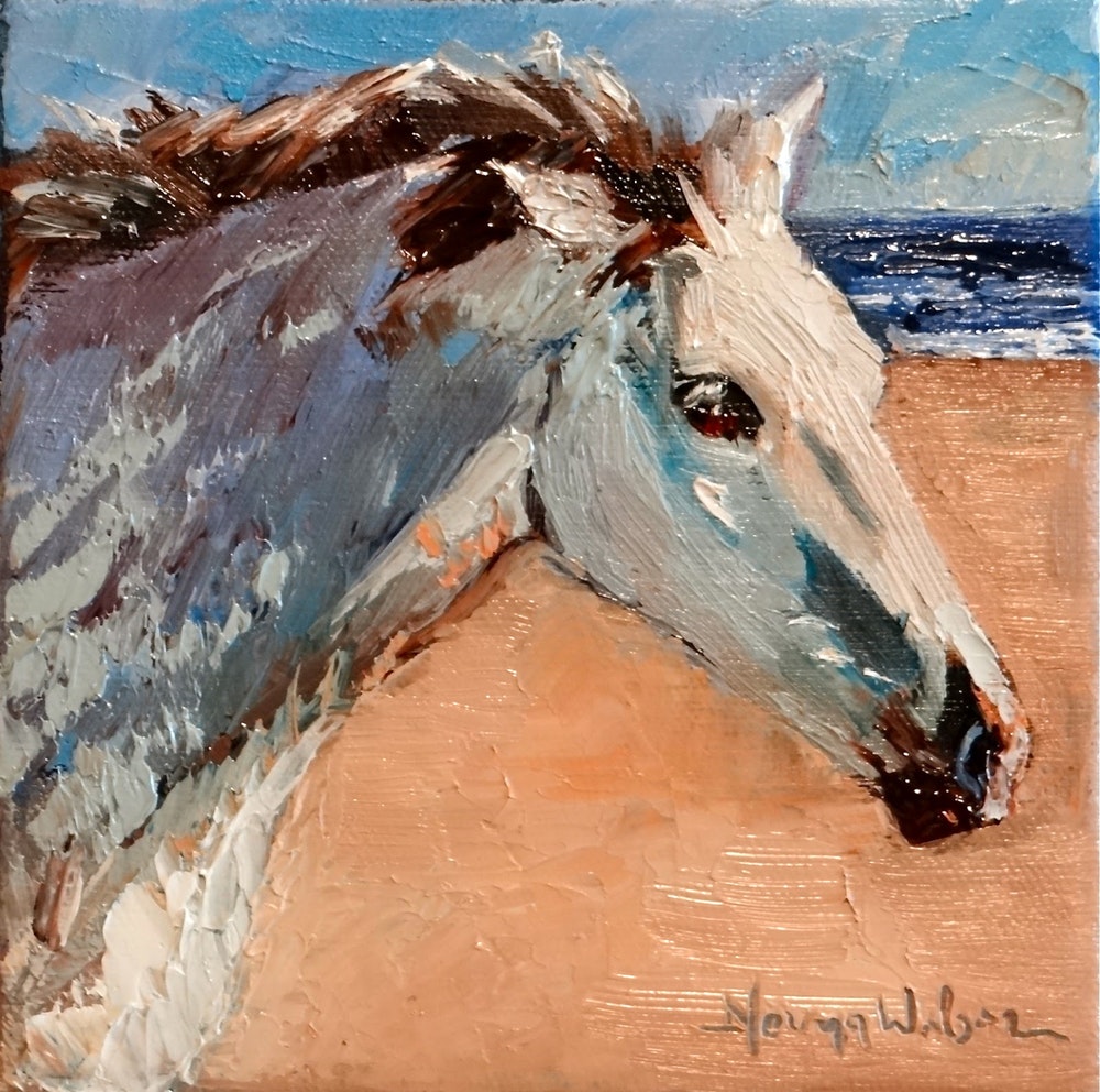 1000x992 Beach Run Horse Seascape Equine Painting Art By Artist Norma - Equine Painting