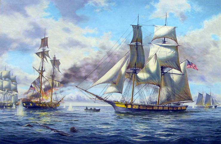 740x482 Oil Painting Of The Battle Of Lake Erie And The Uss Niagara By - Erie Painting
