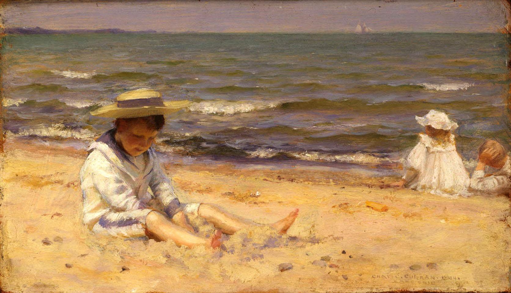 1672x960 On The Beach Lake Erie Painting Charles Courtney Curran Oil - Erie Painting