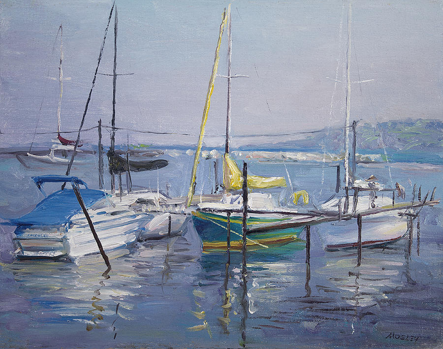 900x709 Boats On Lake Erie Harbor Painting By Walter Lynn Mosley - Erie Painting