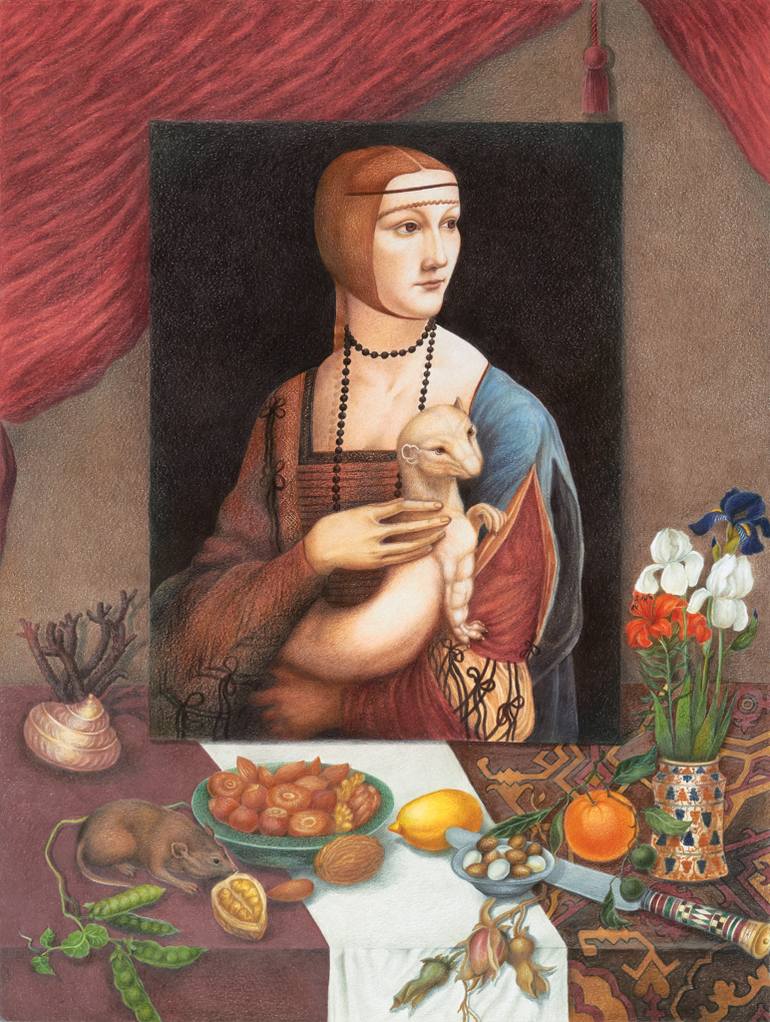 770x1022 Saatchi Art Still Life With Picture Of Leonardo Da Vinci - Ermine Painting